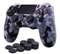 YoRHa Water Transfer Printing Camouflage Silicone Cover Skin Case for PS4/slim/Pro Controller x 1(snow) With Pro thumb grips x 8