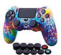 YoRHa Water Transfer Printing Camouflage Silicone Cover Skin Case for Sony PS4/Slim/Pro Dualshock 4 Controller x 1(Spashing Paint) with Thumb Grips x 10