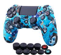 YoRHa Water Transfer Printing Camouflage Silicone Cover Skin Case for Sony PS4/Slim/Pro Dualshock 4 Controller x 1(Witch) with Thumb Grips x 10