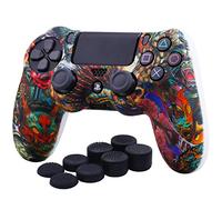 YoRHa Water Transfer Printing Camouflage Silicone Cover Skin Case for Sony PS4/slim/Pro Dualshock 4 Controller x 1(Beasts) With Pro thumb grips x 8(Style May Vary)