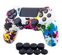 YoRHa Water Transfer Printing Camouflage Silicone Cover Skin Case for Sony PS4/slim/Pro Dualshock 4 Controller x 1(graffiti) With Pro thumb grips x 8