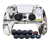 YoRHa Water Transfer Printing Silicone Thickened Cover Skin Case for PlayStation 5 PS5 Controller x 1(US Dollars) with Thumb Grips x 10