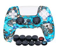 YoRHa Water Transfer Printing Silicone Thickened Cover Skin Case for PlayStation 5 PS5 Controller x 1(Witch) with Thumb Grips x 10