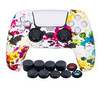 YoRHa Water Transfer Printing Silicone Thickened Cover Skin Case for Sony PS5 Dualsense Controller x 1(Graffiti) with Thumb Grips x 10