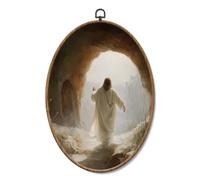 Yorhifa Christian Jesus Easter Framed Wall Art, Christ Resurrection Easter Oval Wall Art, Jesus Leaves the Tomb Oval Walls Decor, He Is Risen Christian Canvas Artwork Hanging Decor, 8.5x11.5in