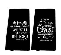 Yorhifa Christian Kitchen Towels Set of 2, As for Me and My House We Will Serve Black Dish Hand Tea Towels for Kitchen Decor, Bible Verse Decorative Kitchen Towels, Christian Bathroom Decor,16x24inch