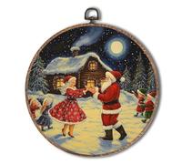 Yorhifa Christmas Santa Framed Wall Art, Winter Xmas Mr and Mrs Santa Dancing Round Wall Art, Xmas Round Walls Decor, Holiday Winter Christmas Circle Canvas Artwork Hanging Decor, 10x10in