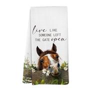Yorhifa Funny Farmhouse Horse Kitchen Dish Towels, Farmers Gifts for Men Women Farm House, Live Like Someone Left The Gate Open Hand Towels for Bathroom Kitchen Decor, Horse Gifts, 16x24 Inches