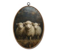 Yorhifa Retro Sheep Framed Wall Art, Rustic Cottagecore Sheep Oval Wall Art, Antique Farmhouse Lamb Oval Walls Decor, Moody Country Farm Animal Canvas Artwork Hanging Decor, 8.5x11.5in