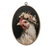 Yorhifa Vintage Floral Chicken Framed Wall Art, Cottagecore Flower Rooster Oval Wall Art, Rustic Farmhouse Chicken Oval Walls Decor, Country Farm Animal Canvas Artwork Hanging Decor, 8.5x11.5in