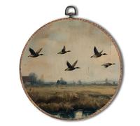 Yorhifa Vintage Flying Duck Framed Wall Art, Rustic Mallard Duck Round Wall Art, Farmhouse Farm Animal Round Walls Decor, Country Waterfowl Circle Canvas Artwork Hanging Decor, 10x10in