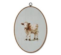 Yorhifa Vintage Rustic Cow Framed Wall Art, Rustic Farmhouse Cattle Oval Wall Art, Neutral Cottagecore Cow Oval Walls Decor, Country Farm Animal Canvas Artwork Hanging Decor, 8.5x11.5in