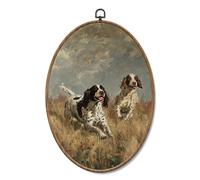 Yorhifa Vintage Springer Spaniel Framed Wall Art, Springer Spaniel Gifts Oval Wall Art, Rustic Farmhouse Dog Oval Walls Decor, Country Hunting Dog Canvas Artwork Hanging Decor, 8.5x11.5in