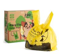 YORJA Tie Handles Dog Poo Bags, 280 Pet Poop Bags, Thick and Strong 100% Leak-Proof Biodegradable Waste Bags (Yellow)