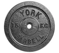 York 1 x 15kg Cast Iron 1" Weight Plate for Standard Barbells Dumbbells