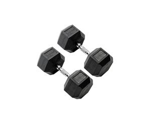 York 22.5kg Commercial Rubber Hex Dumbbells in Black York Black