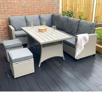 Outdoor Living The York 8 Seat Grey Rattan Corner Sofa Dining Set Outdoor Living Grey