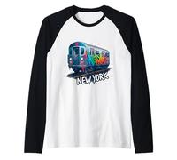 York Art Poster NYC Metro car Street Scene Raglan Baseball Tee