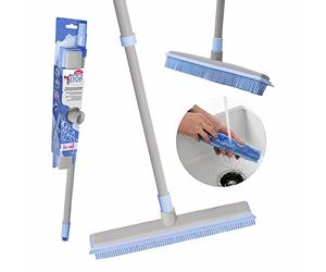 York Bacteria Stop Rubber Broom with Handle - Foldable Broom with Adjustable Height Care Your Home Today - Scrubber with Handle, Grey Blue