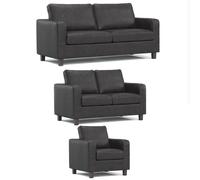 York Black Faux Leather 3 Piece Sofa Suite 3 Seater, 2 Seater and Armchair Furnishings For Less UK Black One Size