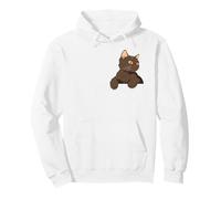 York Chocolate Brown Japanese Anime Cat in Tiny Pocket White Pullover Hoodie