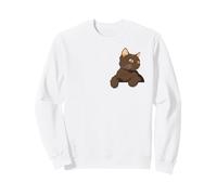York Chocolate Brown Japanese Anime Cat in Tiny Pocket White Sweatshirt
