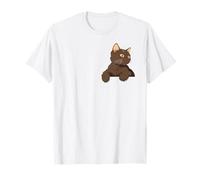York Chocolate Brown Japanese Anime Cat in Tiny Pocket White T-Shirt
