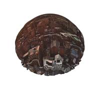 York City Sunset Picture Shower Cap for Women Men Large Reusable Shower Bonnet Double-Layer Waterproof Bath Caps Elastic Band Hair Hat for All Hairstyles, Travel-Friendly