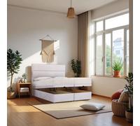 York End Opening Ottoman & Orthopaedic Mattress + 24" Headboard Knight Sleep Cream Small Single