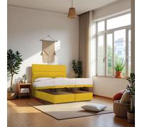 York End Opening Ottoman & Orthopaedic Mattress + 24" Headboard Knight Sleep Mustard Small Double