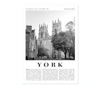 York - England England Travel Poster, Black And White Photographic City Destination Print, Britain Picture, Living Room Decor, Archival Matte, A5 (Print Only) - 21x14.8cm