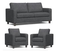 York Grey Turin Fabric 3 Piece Sofa Suite 3 Seater and 2 Armchairs Furnishings For Less UK Grey One Size