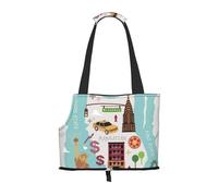 York Map Illustration Printed Pet Tote Bag -Travel Pet Puppy Dog Carrier Backpack Tote Shoulder Bag For Subway/Shopping/Hiking/Traveling