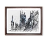 York Minster In Abstract Modern Art Framed Print | A3 Walnut Framed Wall Art | Ready to Hang | Abstract Fantasy Picture | Living Room Bedroom Lounge Office