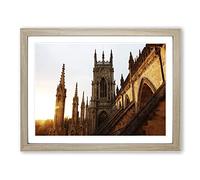 York Minster Sunset Modern Framed Print | A2 Oak Framed Wall Art | Ready to Hang | Modern Landscape Picture | Living Room Bedroom Lounge Office