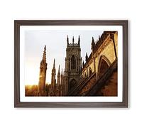 York Minster Sunset Modern Framed Wall Art Print, Ready to Hang Picture for Living Room Bedroom Home Office Décor, Walnut A3 (46 x 34 cm)