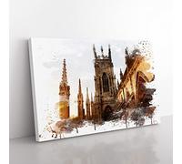 York Minster Sunset V3 Modern Canvas Wall Art Print Ready to Hang, Framed Picture for Living Room Bedroom Home Office Décor, 76x50 cm (30x20 Inch)