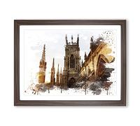 York Minster Sunset V3 Modern Framed Print | A3 Walnut Framed Wall Art | Ready to Hang | Modern Landscape Picture | Living Room Bedroom Lounge Office