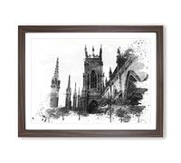 York Minster Sunset V4 Modern Framed Wall Art Print, Ready to Hang Picture for Living Room Bedroom Home Office Décor, Walnut A4 (34 x 25 cm)