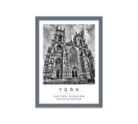 York Minster Travel Print York Wall art Black and white Poster A3 Print in Grey frame 33.5 X 45.5cm (13.2x18inch)