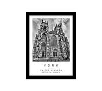 York Minster Travel Print York Wall art Black and white Poster A4 Print in Black frame 24.5 X 33cm (9.6x13inch)