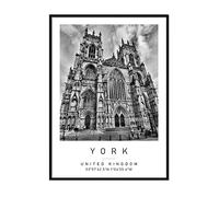 York Minster Travel Print York Wall art Black and white Poster A4 Print only 21 X 29.7cm (8.3x11.7inch)