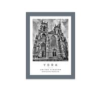 York Minster Travel Print York Wall art Black and white Poster A5 Print in Grey frame 19 X 24.5cm (7x9.6inch)
