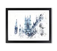 York Minster Watercolour Modern Framed Wall Art Print, Ready to Hang Picture for Living Room Bedroom Home Office Décor, Black A2 (64 x 46 cm)