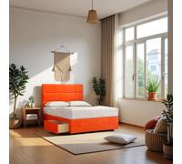York Plush Bed With Mattress, 2 Drawers Same Side & Headboard Knight Sleep Orange Small Double