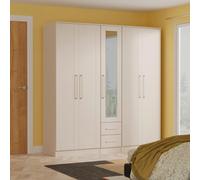 York Ready Assembled Tall 5 Door Plain 2 Drawer Mirror Wardrobe - Kashmir Ash