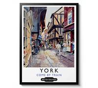 York, Shambles Street Print, England Travel Poster, Vintage UK Railway Wall Art, Retro tourism Postcard Home Decor Gift Idea, Archival Matte, A2 (Print Only) - 59.4x42cm