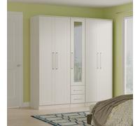 York Tall Mirror Wardrobe Grey 5 Doors 2 Shelves 2 Drawers 185cm