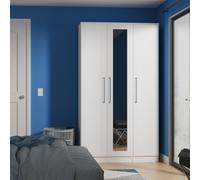 York Tall Mirror Wardrobe White 1 Shelf 111cm