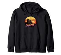 York UK Cathedral Sunset Vintage City Skyline Design Zip Hoodie